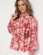 retro & icone Cămașă Roșu-Roz cu Model Floral cu Mâneci Lejere Nallestia