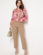 retro & icone Cămașă Roșu-Roz cu Model Floral cu Mâneci Lejere Nallestia