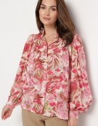 retro & icone Cămașă Roșu-Roz cu Model Floral cu Mâneci Lejere Nallestia