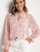 retro & icone Cămașă roz cu model floral delicat și cu legătură la decolteu Viralla