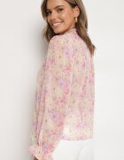retro & icone Cămașă roz cu model floral delicat și cu legătură la decolteu Viralla