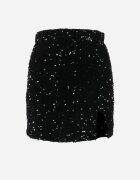 retro & icone Fustă Mini Cu Paiete Negră cu Decupaj și Talie Elastică Guha