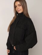 retro & icone Jachetă de tranziție bomber cu guler tip tunică din material flauș cu vâscoză Ussata Neagră