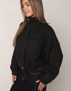 retro & icone Jachetă de tranziție bomber cu guler tip tunică din material flauș cu vâscoză Ussata Neagră