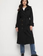 retro & icone Lung Palton Trench Negru Dublu cu curea în talie Cadenite