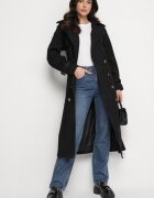 retro & icone Lung Palton Trench Negru Dublu cu curea în talie Cadenite