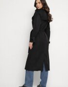 retro & icone Lung Palton Trench Negru Dublu cu curea în talie Cadenite