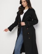retro & icone Lung Palton Trench Negru Dublu cu curea în talie Cadenite