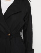 retro & icone Lung Palton Trench Negru Dublu cu curea în talie Cadenite