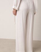 retro & icone Pantaloni Albi din Vâscoză cu Picioare Largi și Legătură în Talie Terisanna