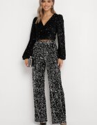retro & icone Pantaloni argintii largi velurați cu paiete Mokkia