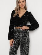 retro & icone Pantaloni argintii largi velurați cu paiete Mokkia