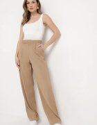 retro & icone Pantaloni Bej închis Clasici cu Buzunare și Picior Drept Trisonore
