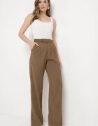 retro & icone Pantaloni Clasici Maro cu Buzunare și Picior Drept Trisonore