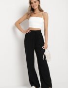 retro & icone Pantaloni Negri din viscoză cu in cu picioare largi Almaris
