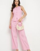 retro & icone Pantaloni roz din bumbac cu croială largă cu talie înaltă și elastic în talie Nalirna