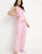 retro & icone Pantaloni roz din bumbac cu croială largă cu talie înaltă și elastic în talie Nalirna