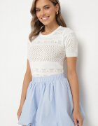 retro & icone Pantaloni scurți Albastru din bumbac cu croi bufant și elastic în talie Lortewia