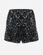 retro & icone Pantaloni scurți Argintii cu Pliuri Decorați cu Paiete Nirvanya