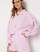 retro & icone Pantaloni scurți Roz cu nasture și talie înaltă și cu tivuri suflecate Pervencă