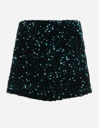 retro & icone Pantaloni scurți Verzi cu Pliu Decorați cu Paiete Nirvanya