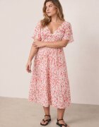 retro & icone Rochie ajustată casual cu flori și viscoză Myrassa Roz