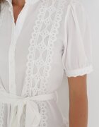 retro & icone Rochie Albă Cloș cu Dantelă și Curea Legată Alphonsina