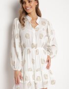 retro & icone Rochie Albă Cloș Mini cu Volan cu Frunze Rianle