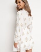 retro & icone Rochie Albă Cloș Mini cu Volan cu Frunze Rianle