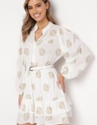 retro & icone Rochie Albă Cloș Mini cu Volan cu Frunze Rianle