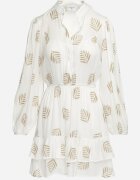 retro & icone Rochie Albă Cloș Mini cu Volan cu Frunze Rianle