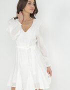 retro & icone Rochie Albă cu Decolteu Triunghiular și Cordon în Talie Wesleig