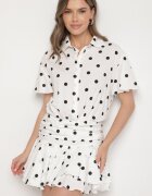 retro & icone Rochie Albă Decorată cu volane Rinaritia