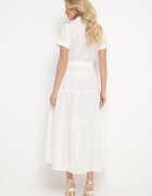 retro & icone Rochie Albă din Bumbac cu Croială Tip Cămașă cu Legătură în Talie Wosofia