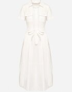 retro & icone Rochie Albă din Bumbac cu Croială Tip Cămașă cu Legătură în Talie Wosofia