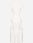 retro & icone Rochie Albă din Bumbac cu Croială Tip Cămașă cu Legătură în Talie Wosofia