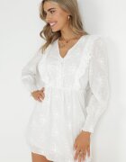 retro & icone Rochie Albă din Țesătură Brodată cu elastic în talie Micromi