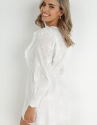 retro & icone Rochie Albă din Țesătură Brodată cu elastic în talie Micromi