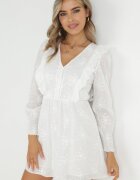 retro & icone Rochie Albă din Țesătură Brodată cu elastic în talie Micromi