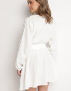 retro & icone Rochie Albă Evazată din Bumbac cu Decolteu în V Sallorea