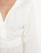 retro & icone Rochie Albă Evazată din Bumbac cu Decolteu în V Sallorea