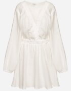 retro & icone Rochie Albă Evazată din Bumbac cu Decolteu în V Sallorea