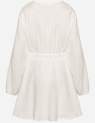 retro & icone Rochie Albă Evazată din Bumbac cu Decolteu în V Sallorea