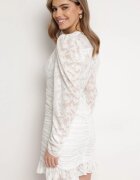 retro & icone Rochie Albă Mini din Țesătură Plumeti cu Încrețituri Werenia