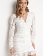 retro & icone Rochie Albă Mini din Țesătură Plumeti cu Încrețituri Werenia