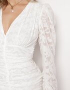 retro & icone Rochie Albă Mini din Țesătură Plumeti cu Încrețituri Werenia