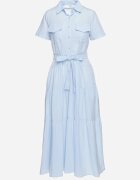 retro & icone Rochie Albastră din Bumbac cu Croială Tip Cămașă cu Cordon în Talie Wosofia