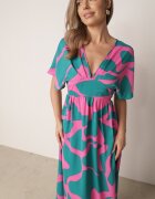 retro & icone Rochie Albastră-Roz cu croială evazată cu elastic în talie și decupaje decorative Fielona