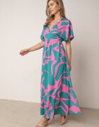 retro & icone Rochie Albastră-Roz cu croială evazată cu elastic în talie și decupaje decorative Fielona