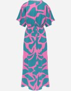 retro & icone Rochie Albastră-Roz cu croială evazată cu elastic în talie și decupaje decorative Fielona